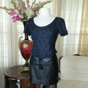 Carmen Marc Valvo blue lace crop beaded top